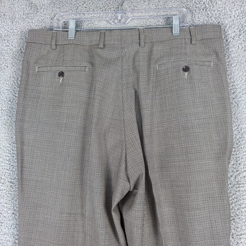 Lauren Ralph Lauren‎ Dress Pants Mens 40x30 Brown Check Wool Pleated Cuffed Work
